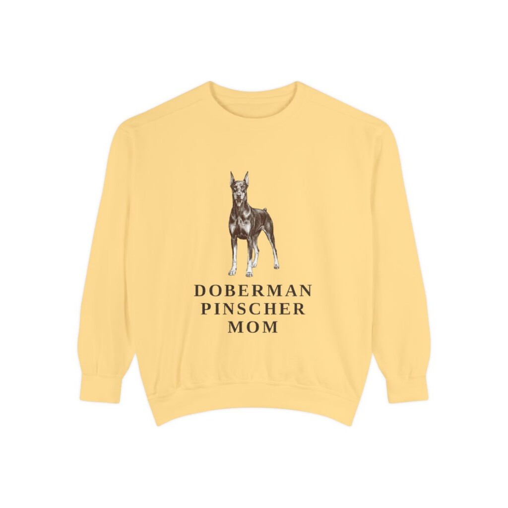 Doberman Pinscher Mom Sweatshirt, Butter, front view