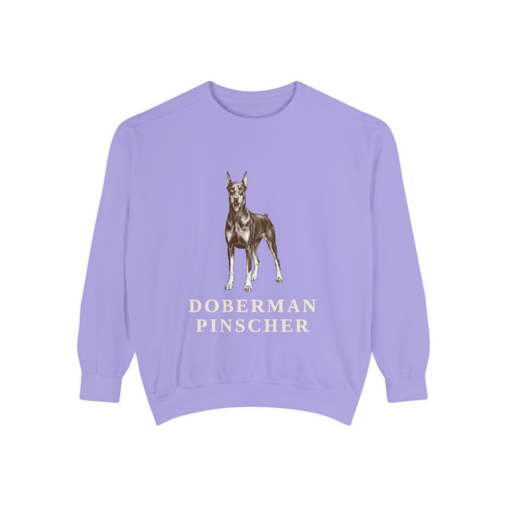 doberman-pinscher-sweatshirt-violet Doberman Pinscher Sweatshirt, Violet, front view
