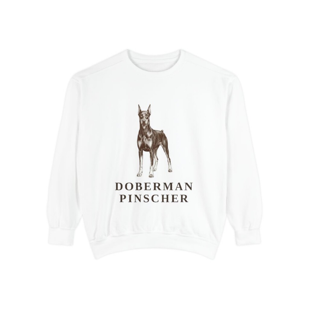 doberman-pinscher-sweatshirt-white Doberman Pinscher Sweatshirt, White, front view