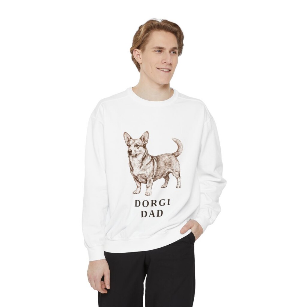 Dorgi Dad Sweatshirt, White, person 1 front