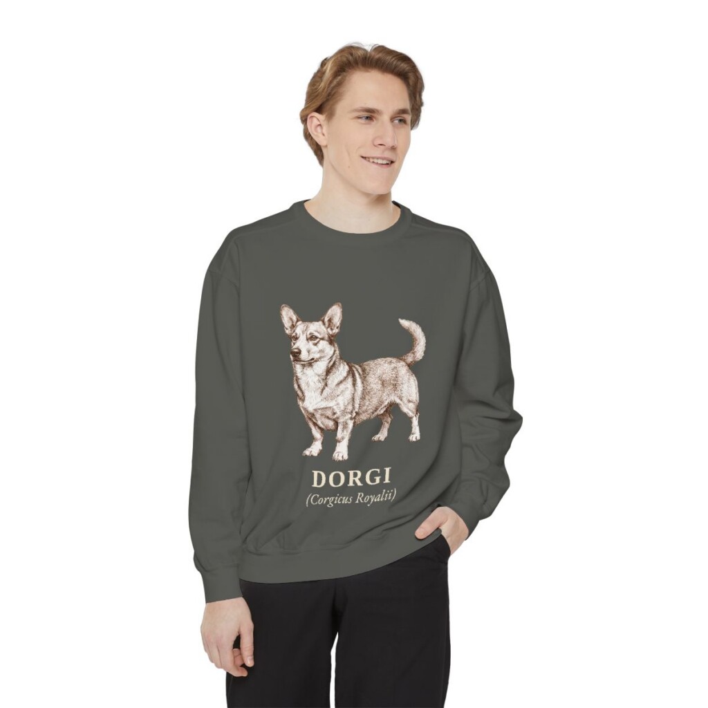 Dorgi Latin Sweatshirt, Pepper, person 1 front
