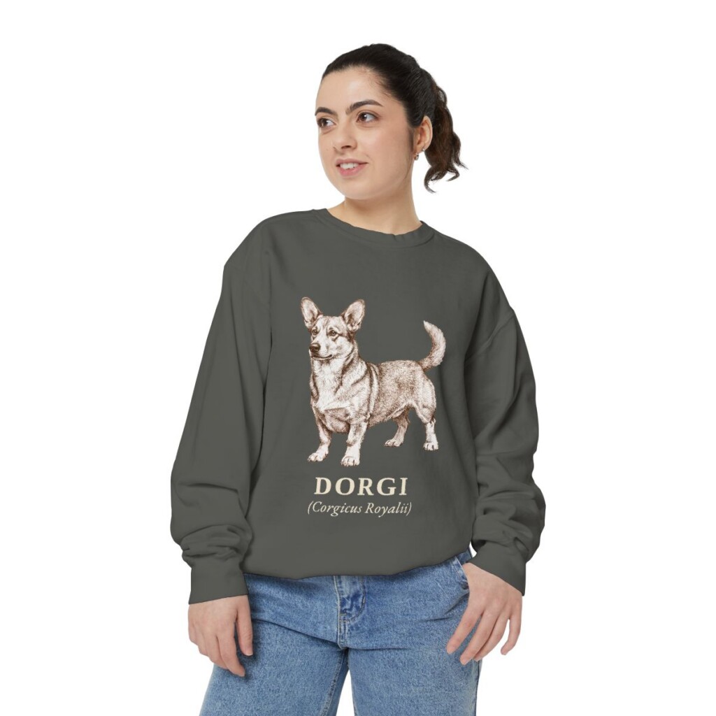 Dorgi Latin Sweatshirt, Pepper, person 2 front