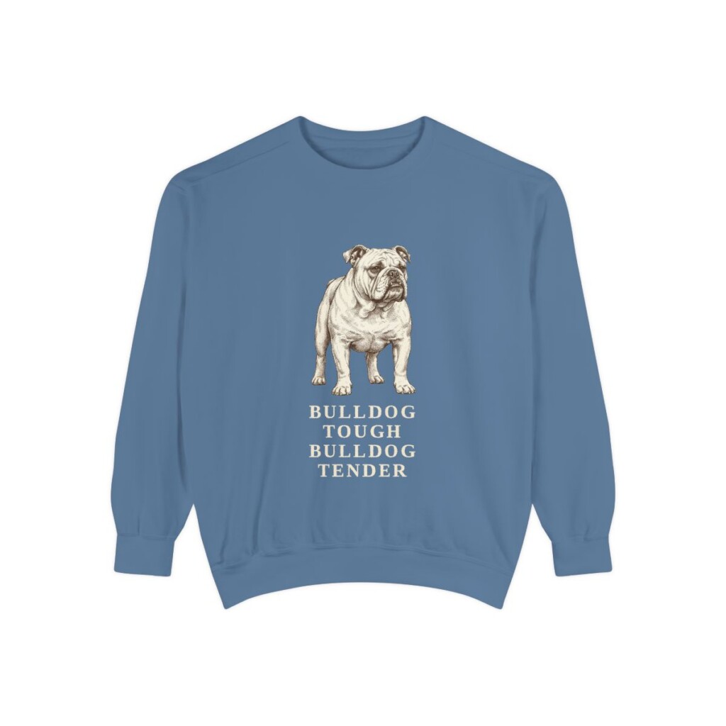 English Bulldog Humor Sweatshirt, Blue Jean, front view