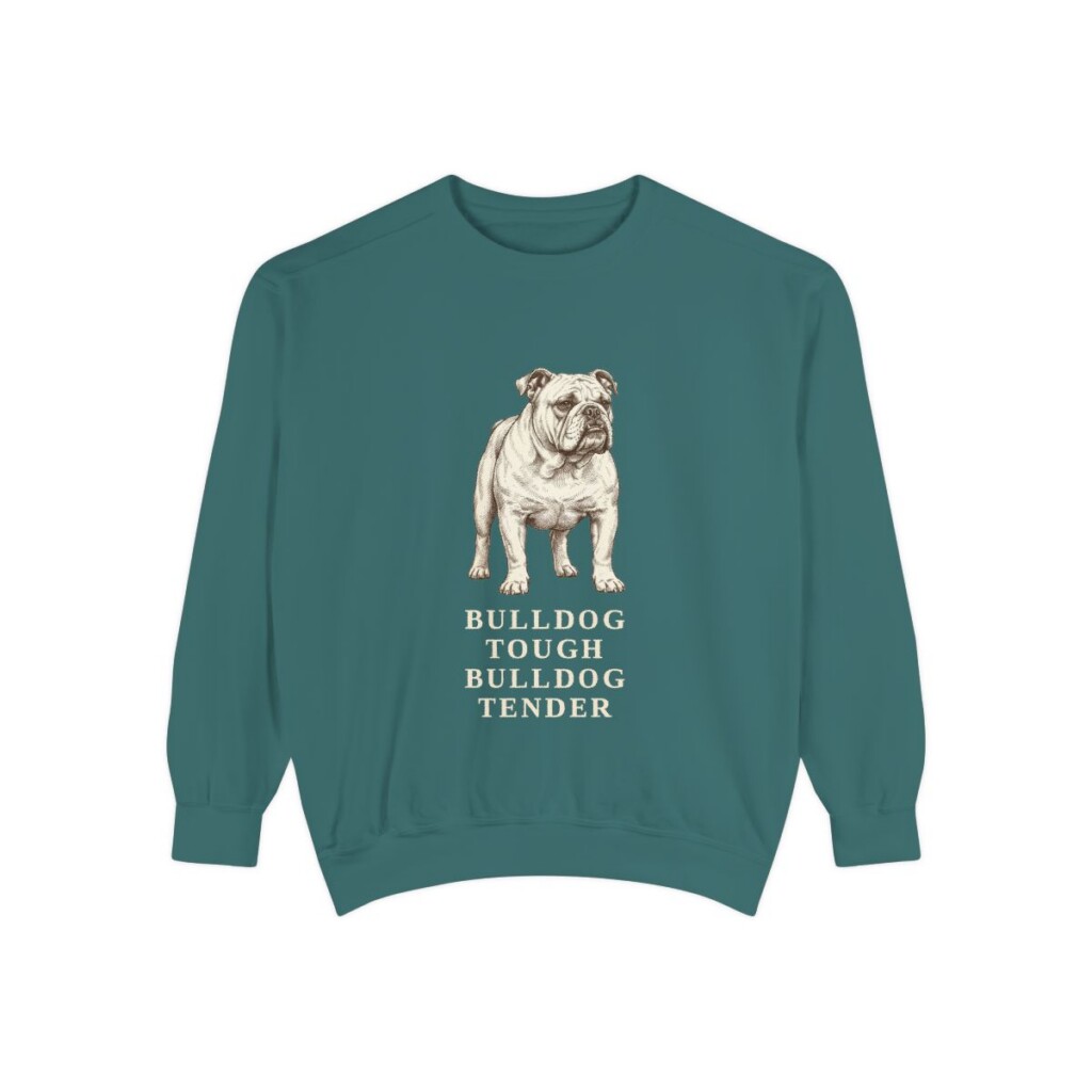 English Bulldog Humor Sweatshirt, Blue Spruce, front view