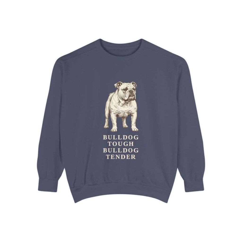 English Bulldog Humor Sweatshirt, Denim, front view