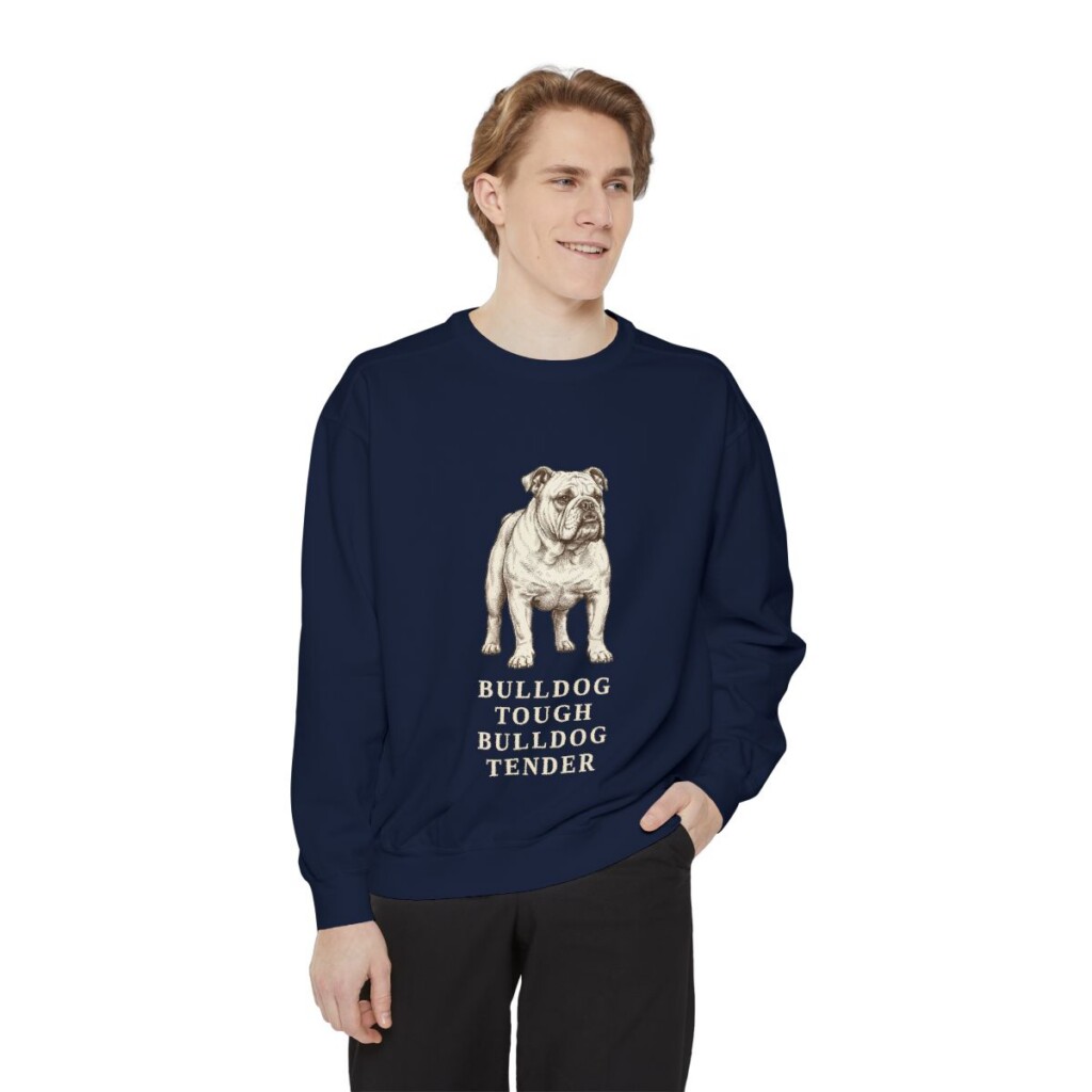 English Bulldog Humor Sweatshirt, True Navy, person 1 front