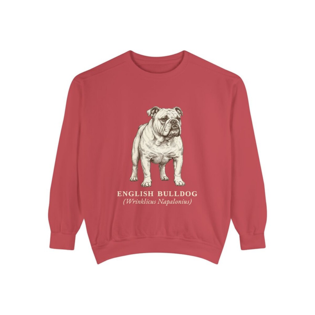 english-bulldog-sweatshirt-latin-crimson English Bulldog Latin Sweatshirt, Crimson, front view