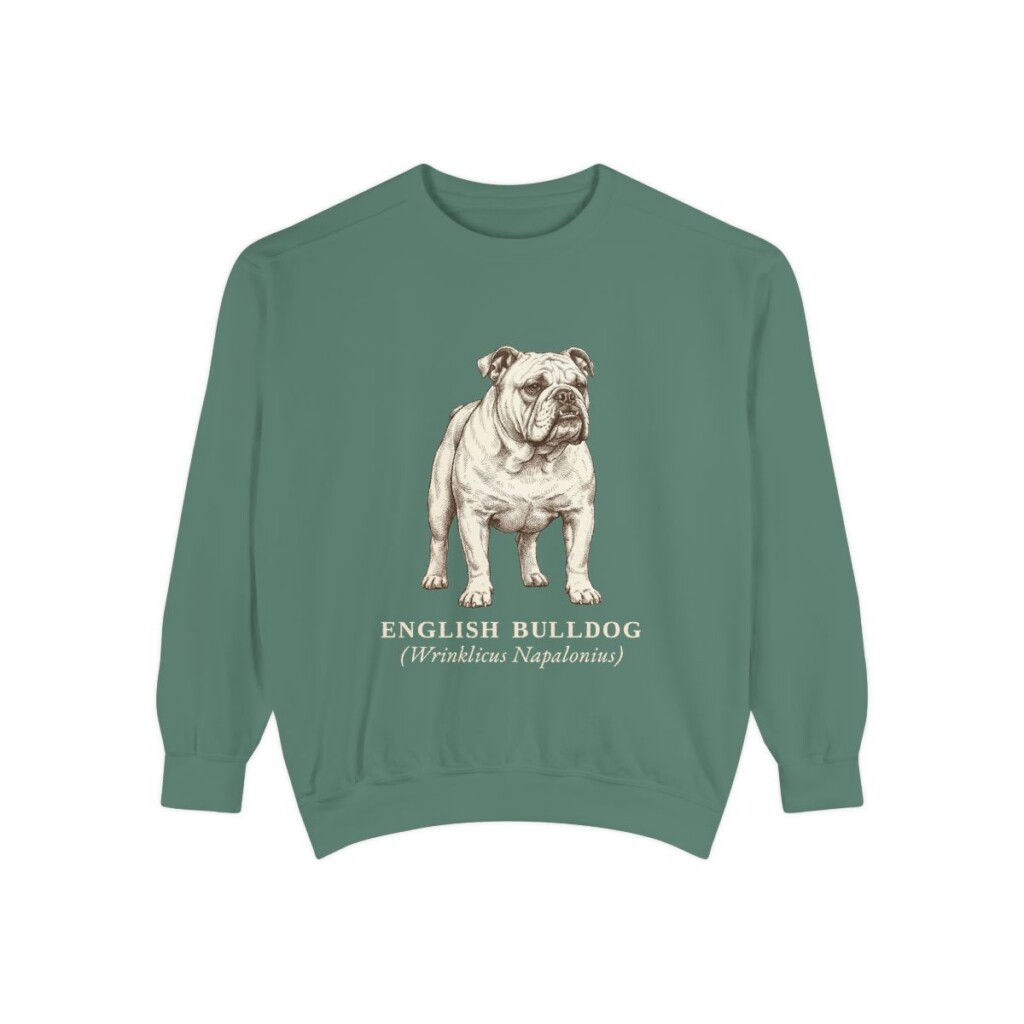 english-bulldog-sweatshirt-latin-light-green English Bulldog Latin Sweatshirt, Light Green, front view