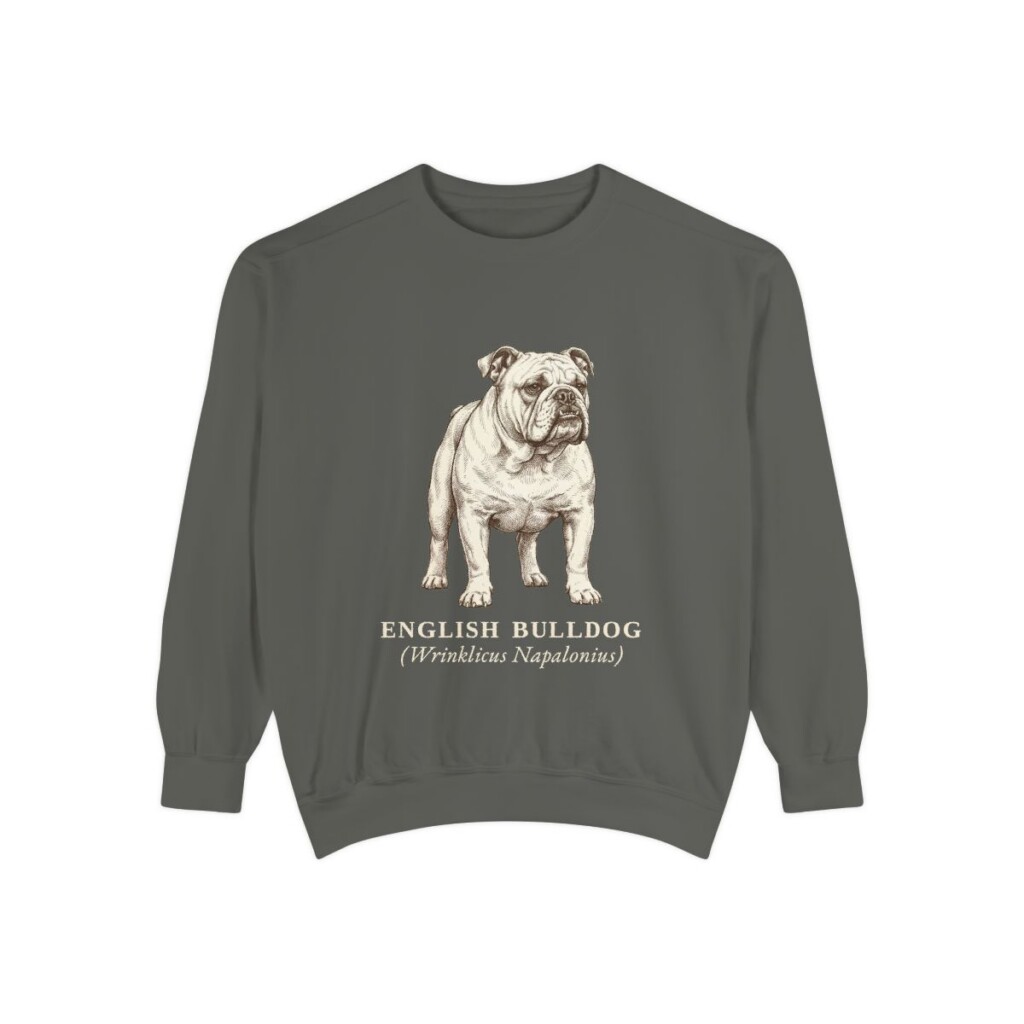 english-bulldog-sweatshirt-latin-pepper English Bulldog Latin Sweatshirt, Pepper, front view