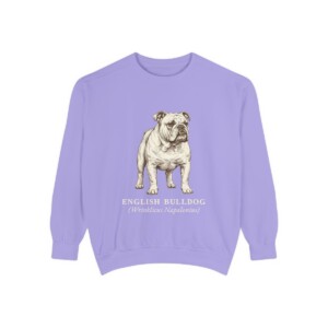 English Bulldog Latin Sweatshirt, Violet, front view