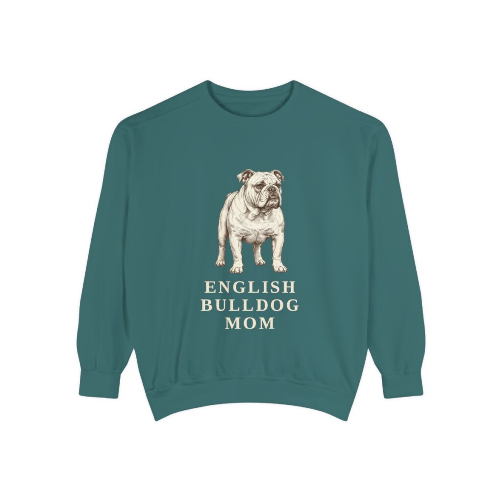english-bulldog-sweatshirt-mom-blue-spruce English Bulldog Mom Sweatshirt, Blue Spruce, front view
