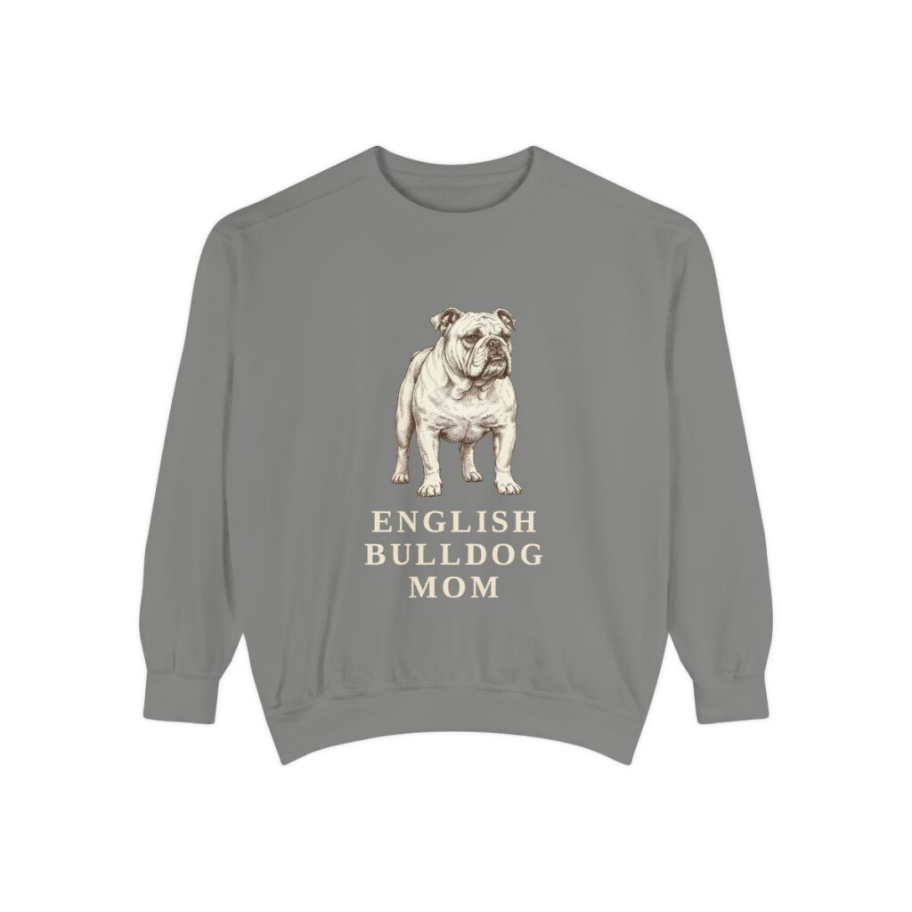 english-bulldog-sweatshirt-mom-grey English Bulldog Mom Sweatshirt, Grey, front view