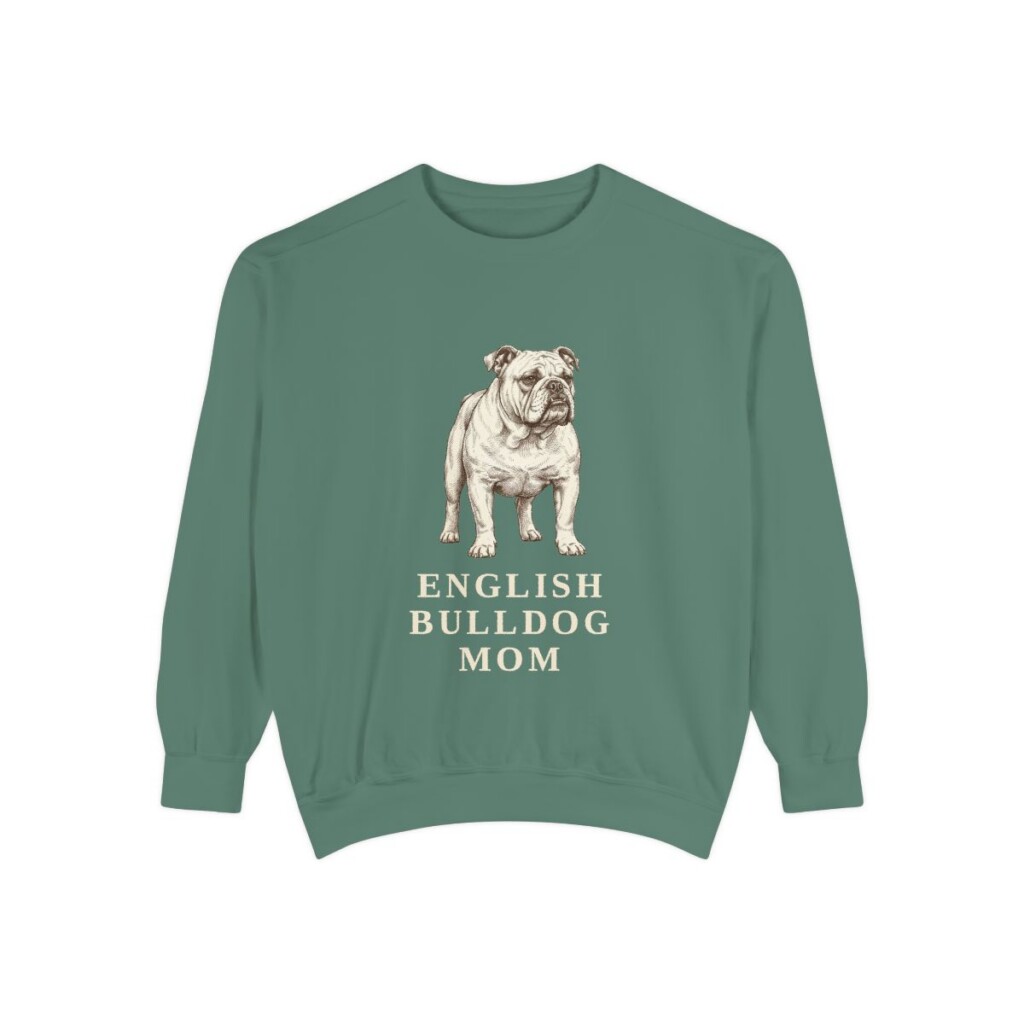 english-bulldog-sweatshirt-mom-light-green English Bulldog Mom Sweatshirt, Light Green, front view