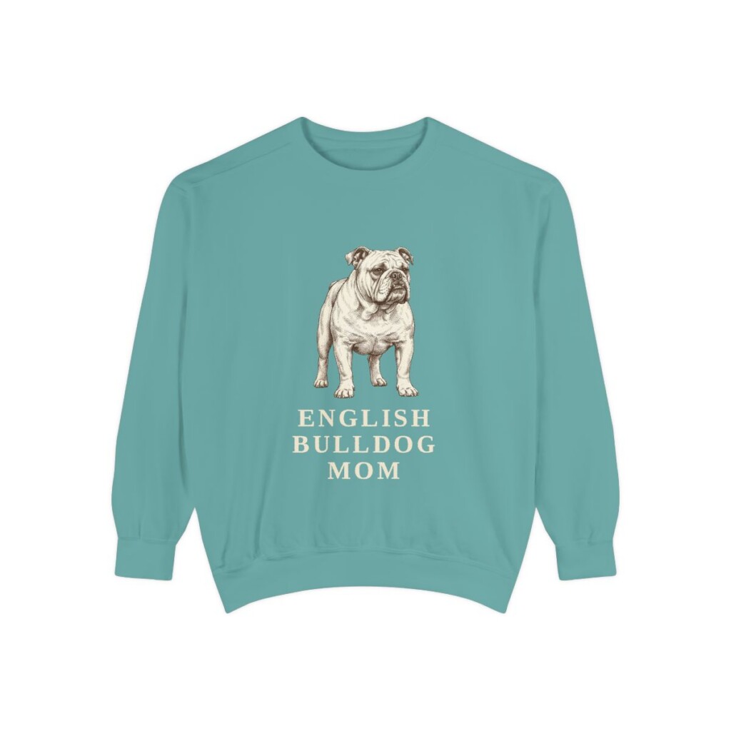 english-bulldog-sweatshirt-mom-seafoam English Bulldog Mom Sweatshirt, Seafoam, front view