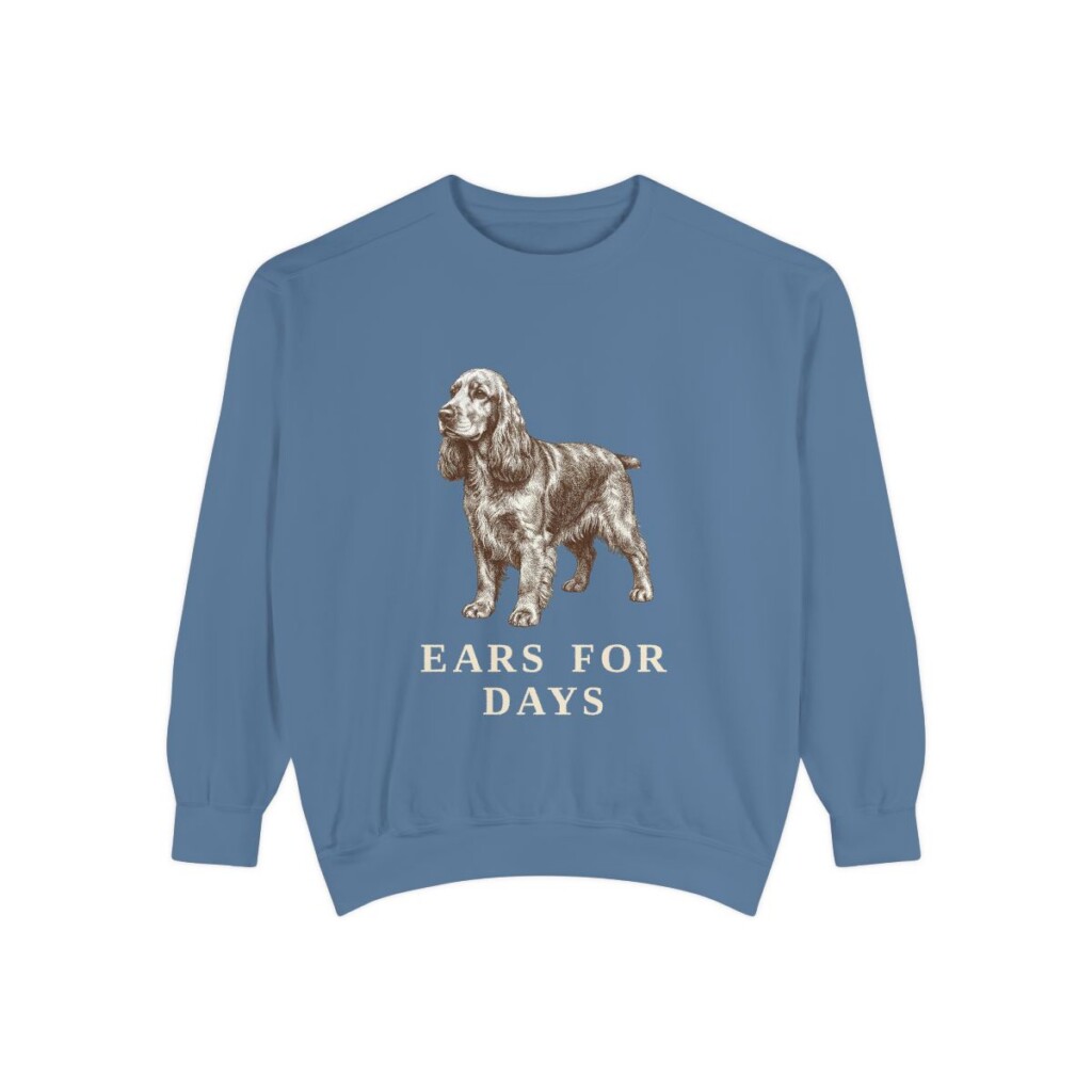 English Cocker Spaniel Humor Sweatshirt, Blue Jean, front view