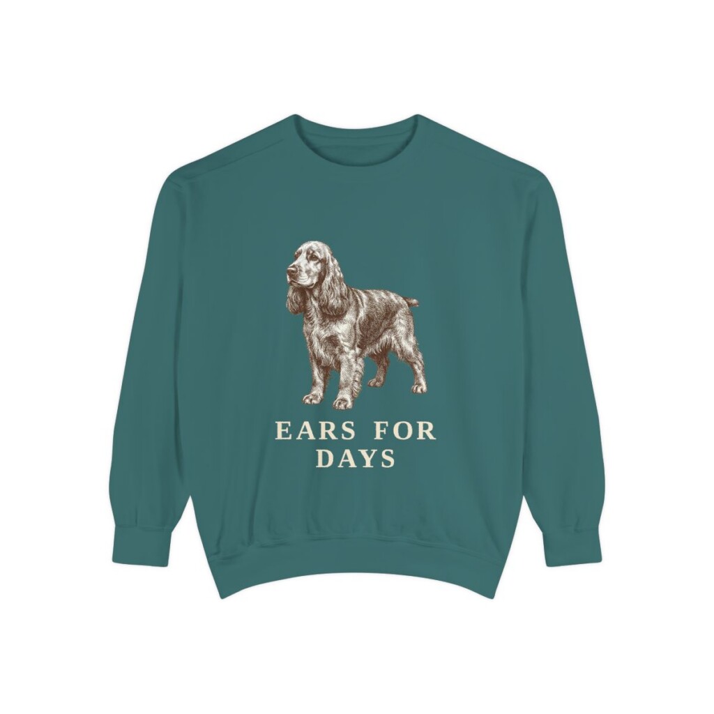 English Cocker Spaniel Humor Sweatshirt, Blue Spruce, front view
