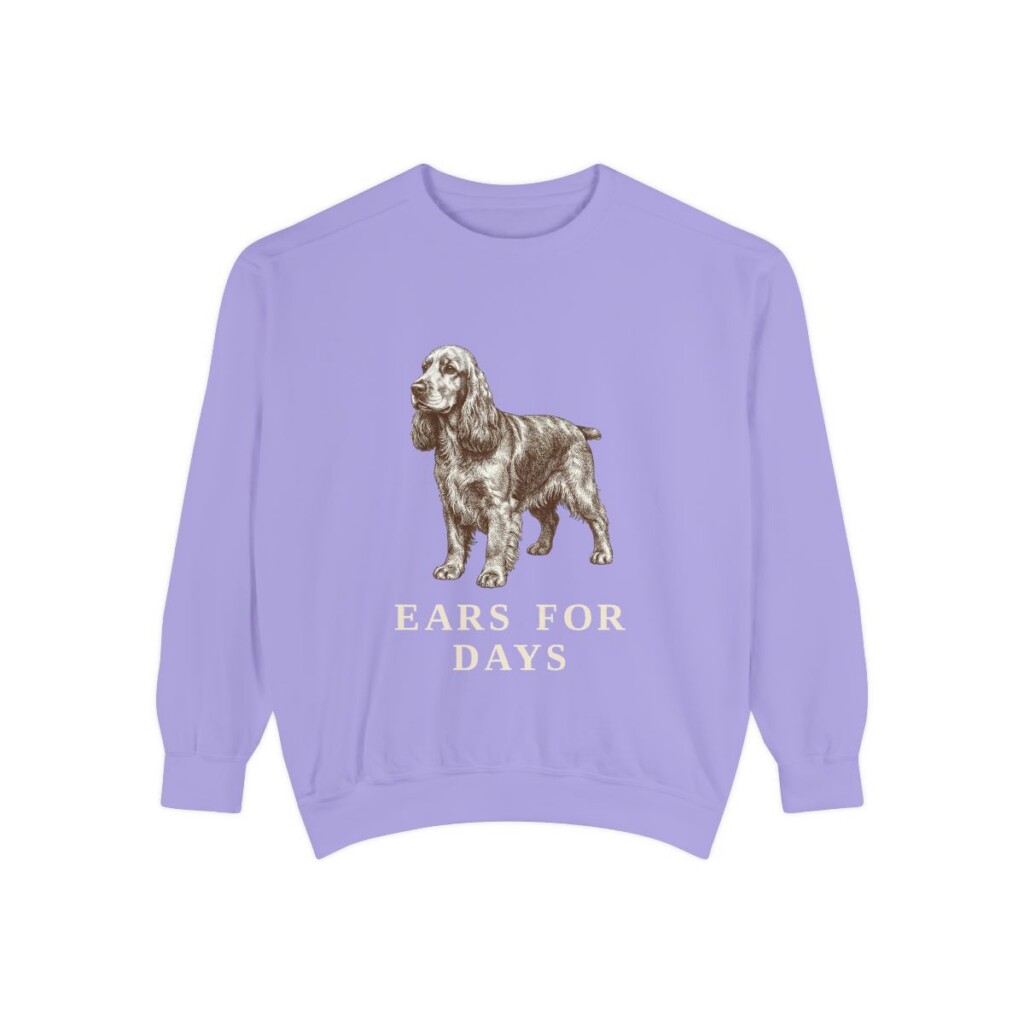English Cocker Spaniel Humor Sweatshirt, Violet, front view