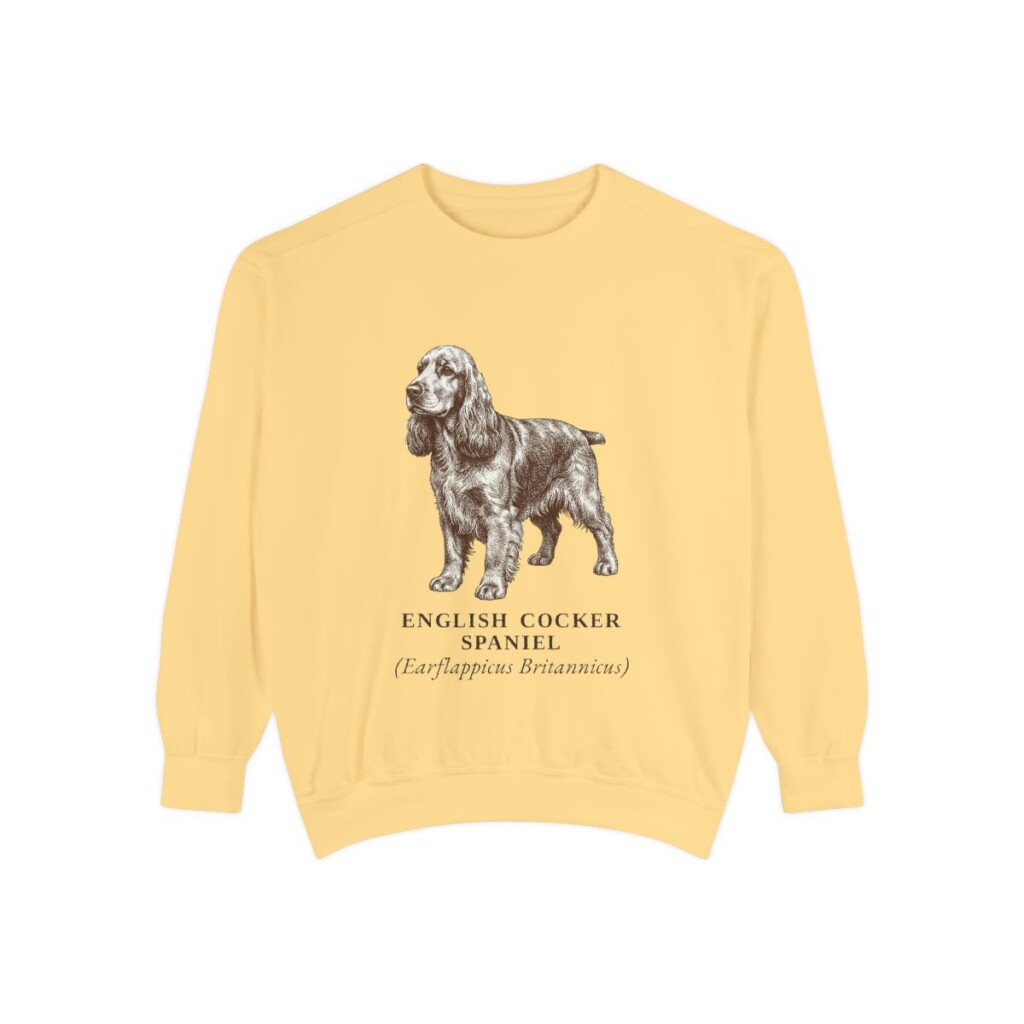English Cocker Spaniel Latin Sweatshirt, Butter, front view