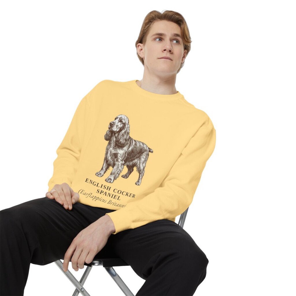 English Cocker Spaniel Latin Sweatshirt, Butter, person 1 context