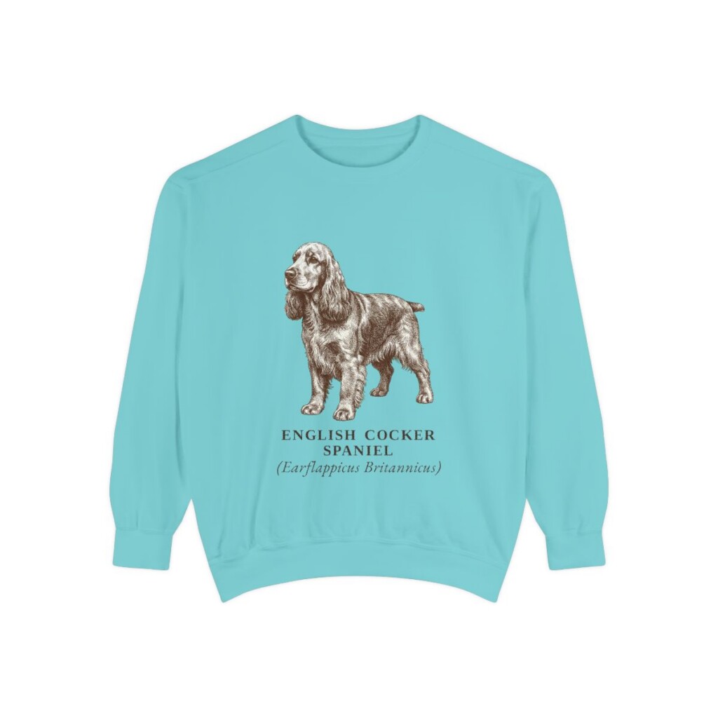 English Cocker Spaniel Latin Sweatshirt, Chalky Mint, front view