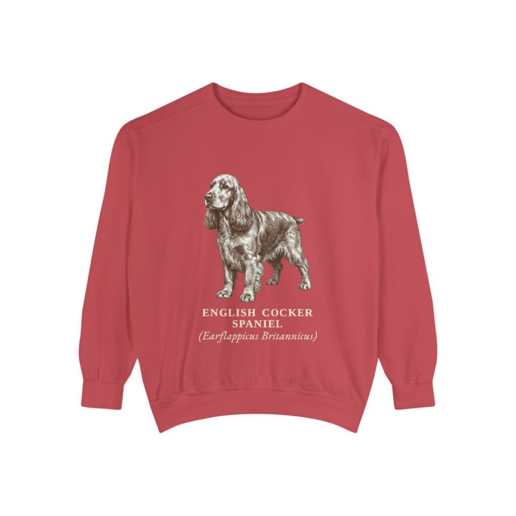 English Cocker Spaniel Latin Sweatshirt, Crimson, front view