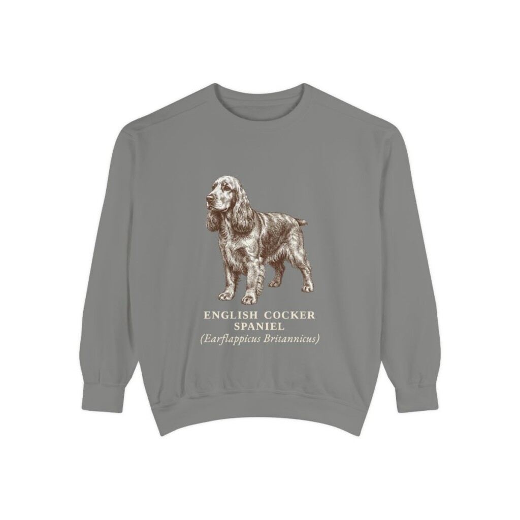English Cocker Spaniel Latin Sweatshirt, Grey, front view