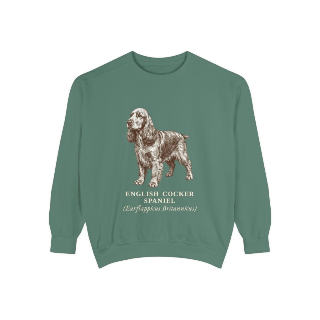 English Cocker Spaniel Latin Sweatshirt, Light Green, front view