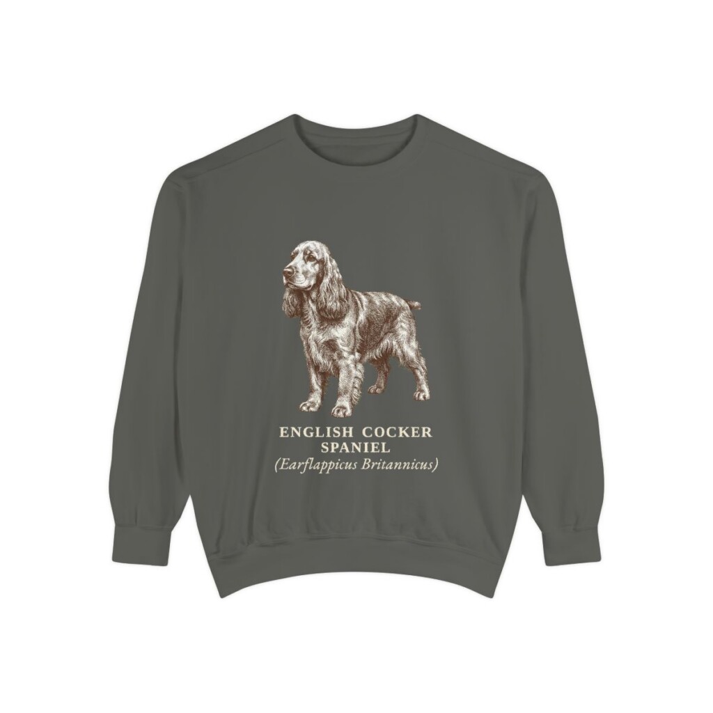English Cocker Spaniel Latin Sweatshirt, Pepper, front view