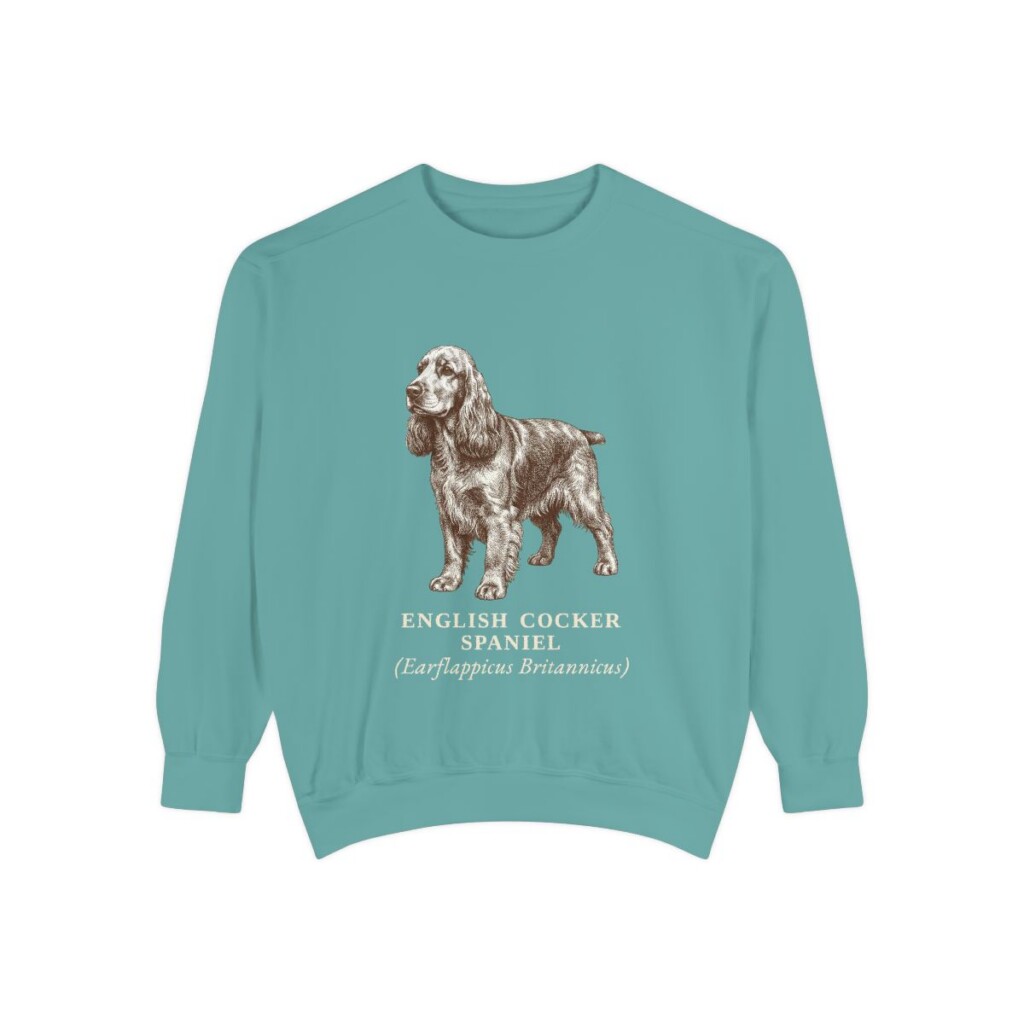 English Cocker Spaniel Latin Sweatshirt, Seafoam, front view