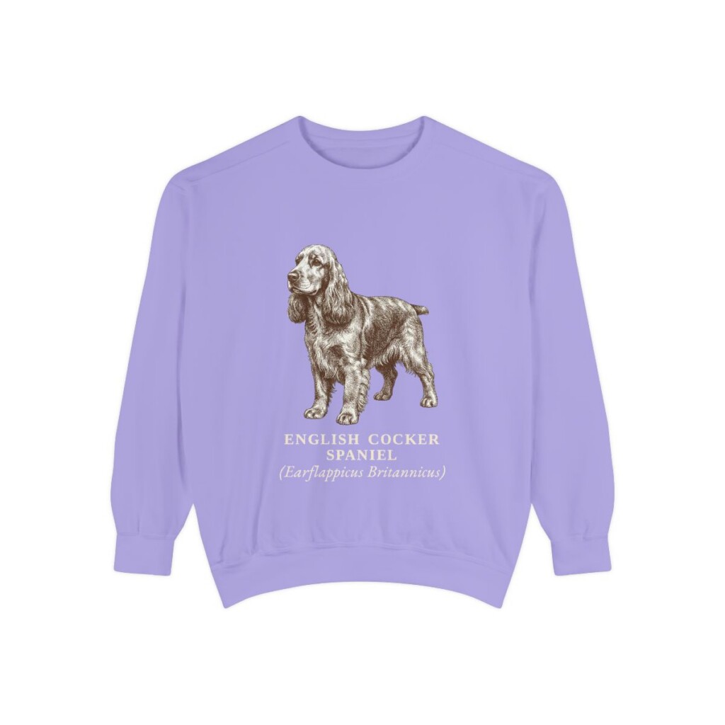 English Cocker Spaniel Latin Sweatshirt, Violet, front view