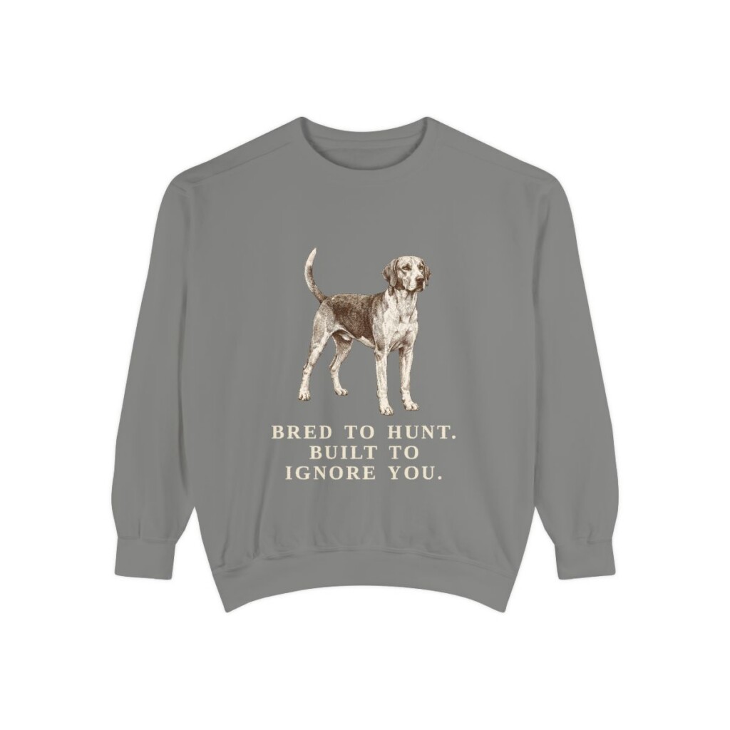 English Foxhound Humor Sweatshirt, Grey, front view