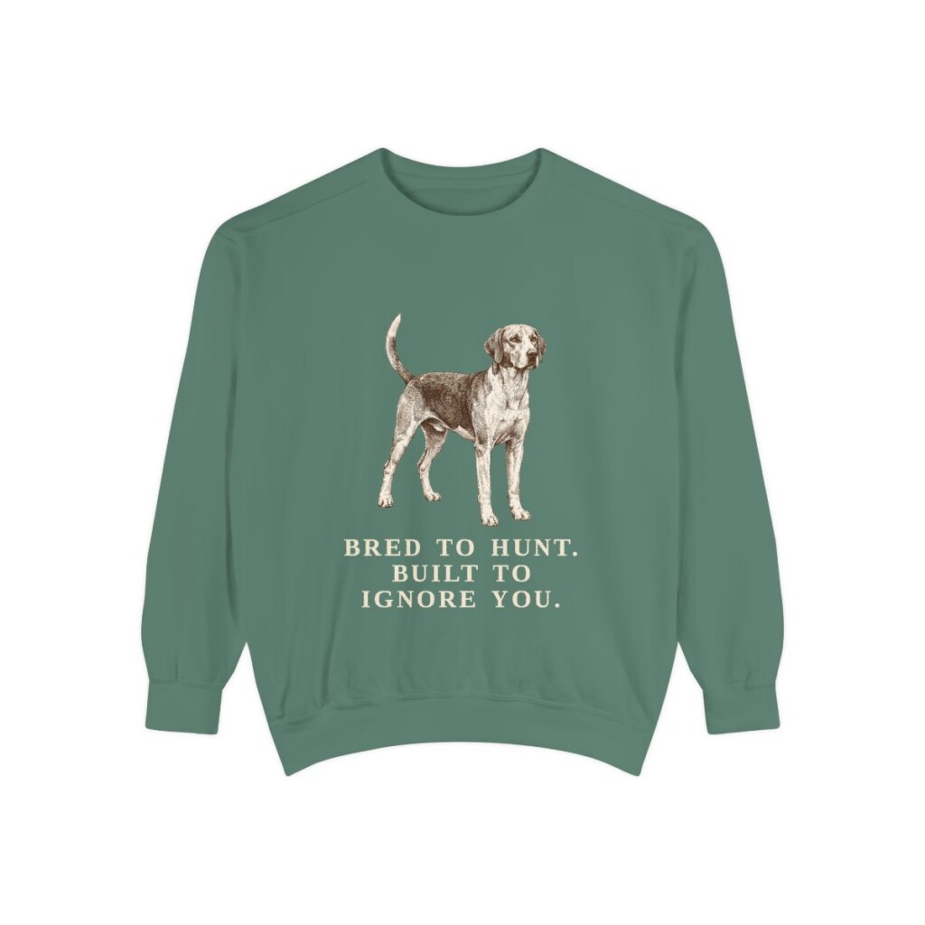 English Foxhound Humor Sweatshirt, Light Green, front view
