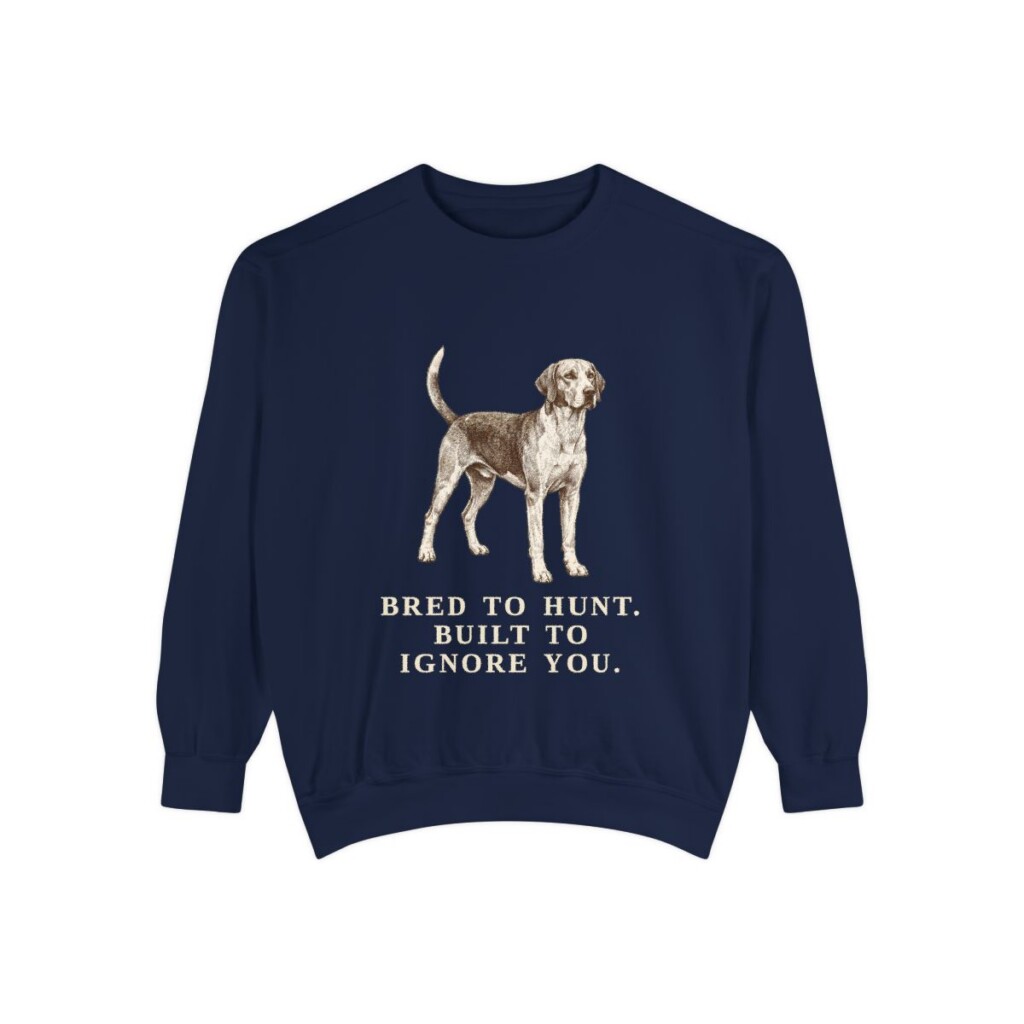 English Foxhound Humor Sweatshirt, True Navy, front view