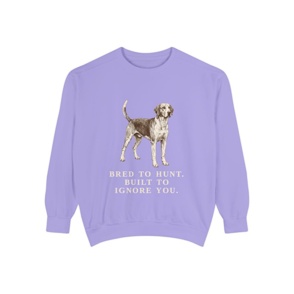 English Foxhound Humor Sweatshirt, Violet, front view