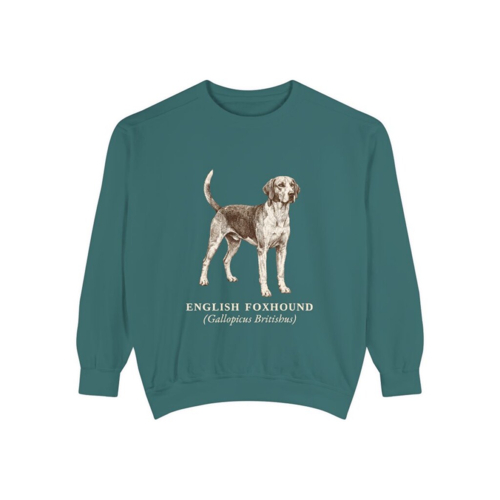 English Foxhound Latin Sweatshirt, Blue Spruce, front view