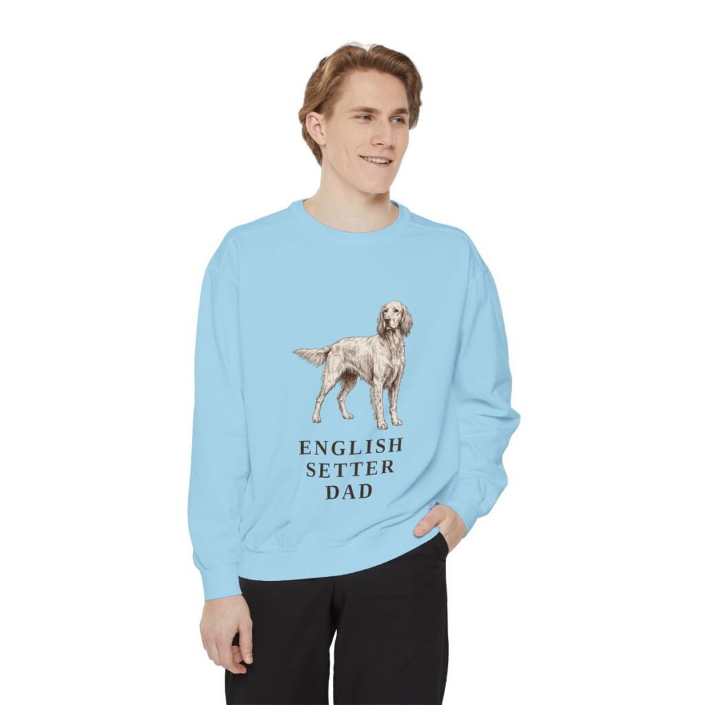 english-setter-sweatshirt-dad-chambray-person-1-front English Setter Dad Sweatshirt, Chambray, person 1 front