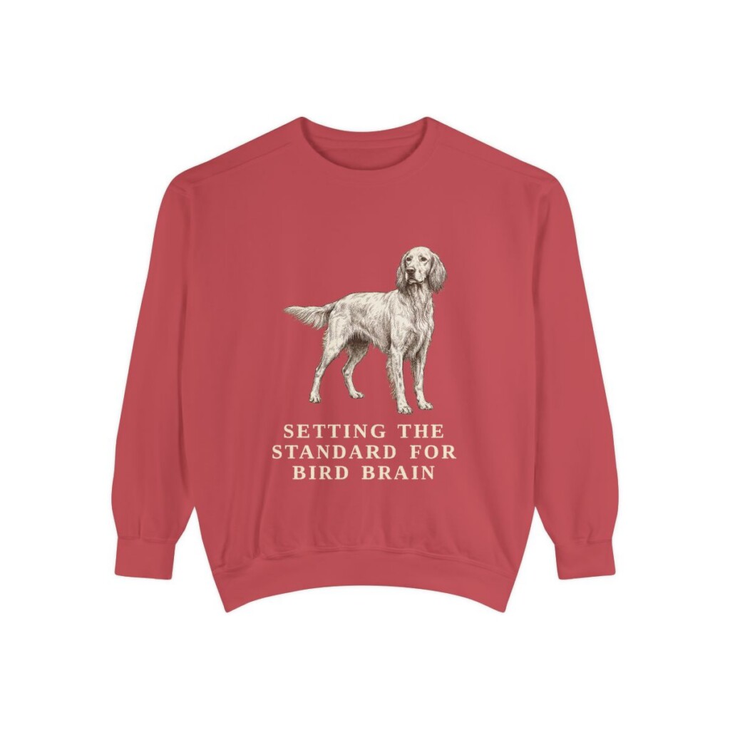 English Setter Humor Sweatshirt, Crimson, front view