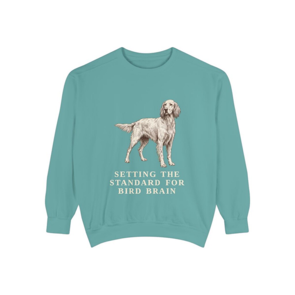 English Setter Humor Sweatshirt, Seafoam, front view