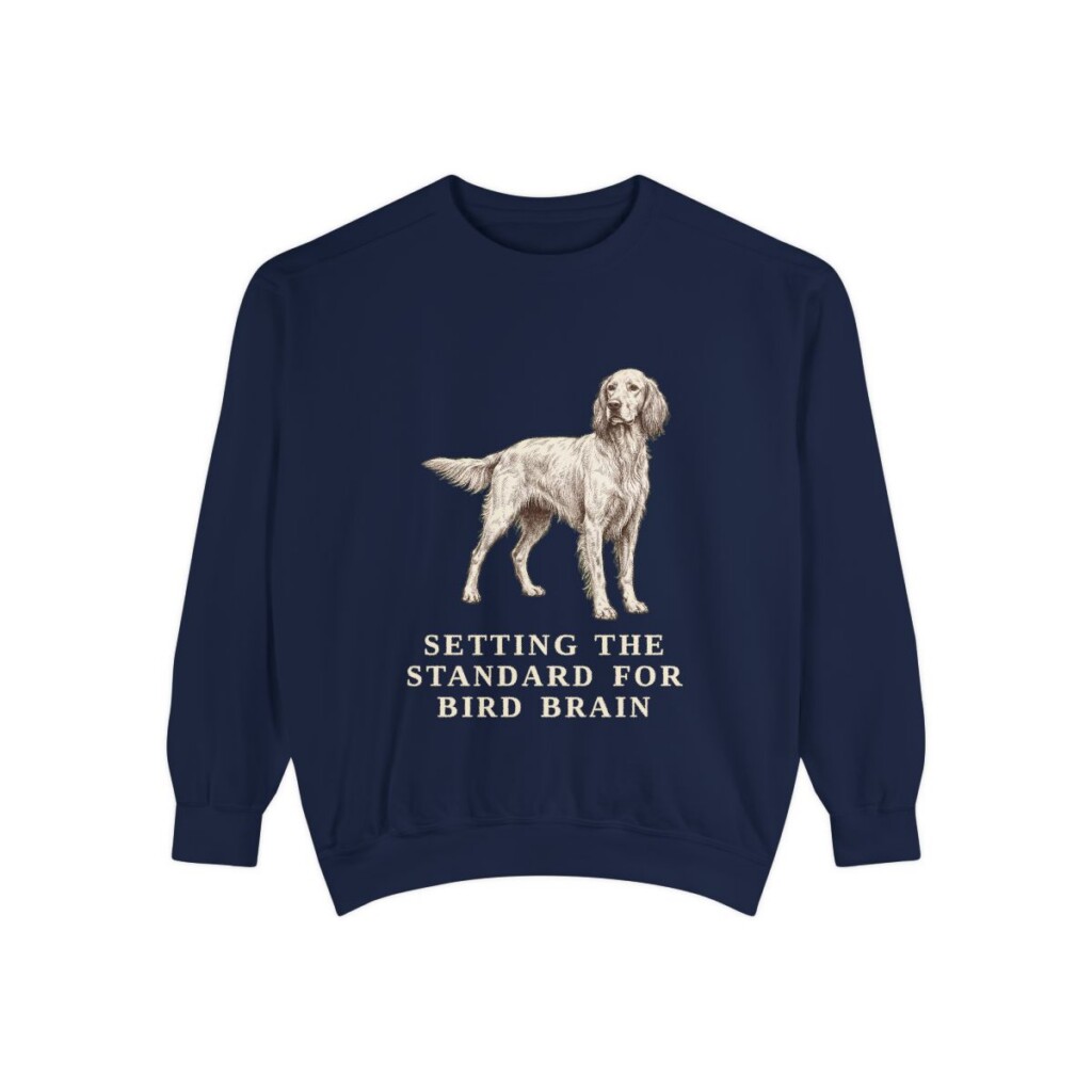 English Setter Humor Sweatshirt, True Navy, front view