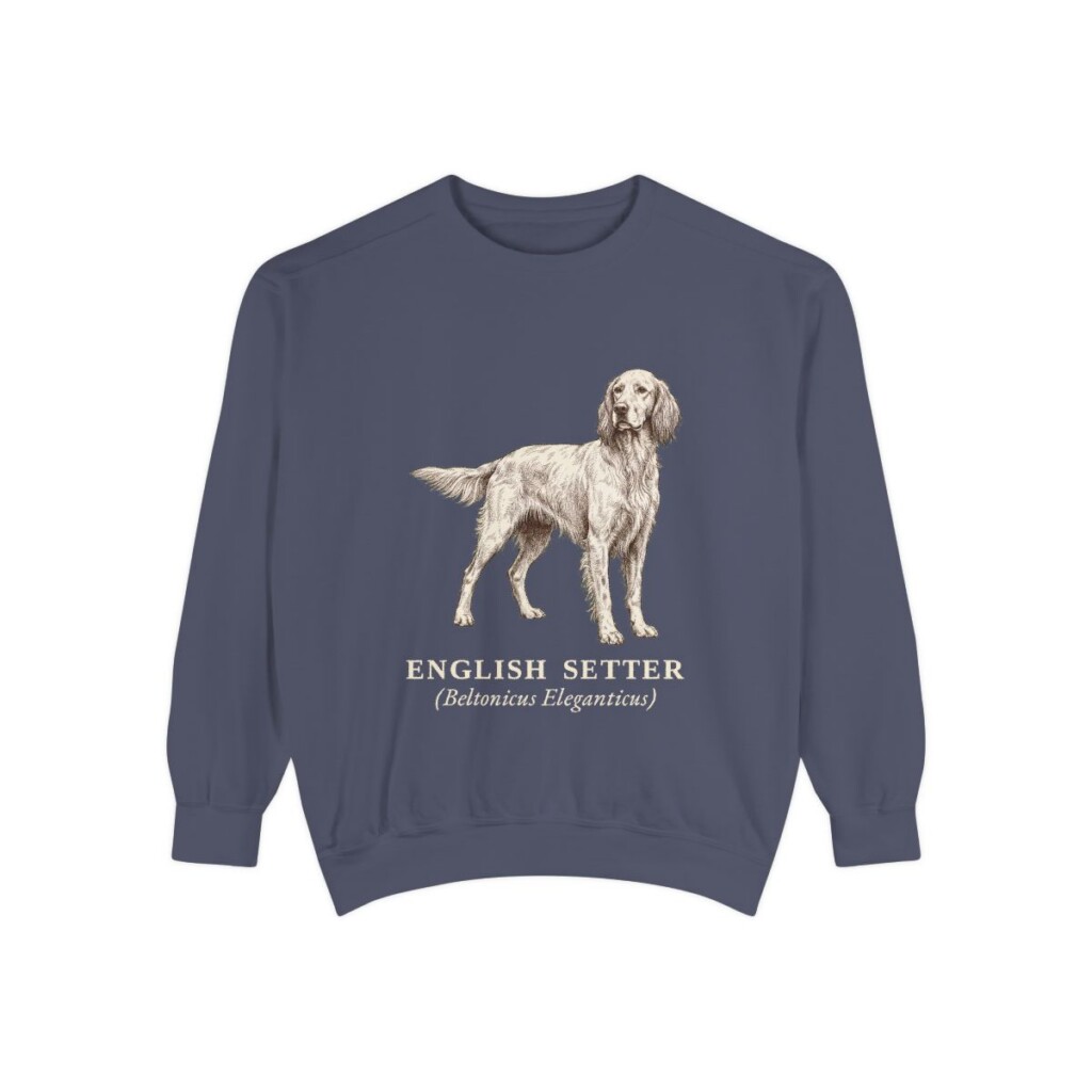 English Setter Latin Sweatshirt, Denim, front view