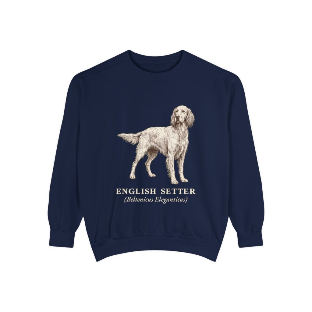 English Setter Latin Sweatshirt, True Navy, front view