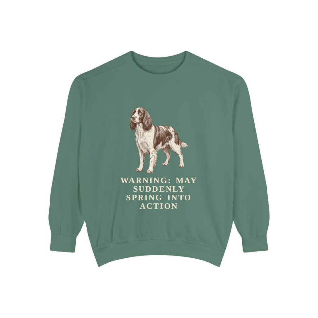 English Springer Spaniel Humor Sweatshirt, Light Green, front view