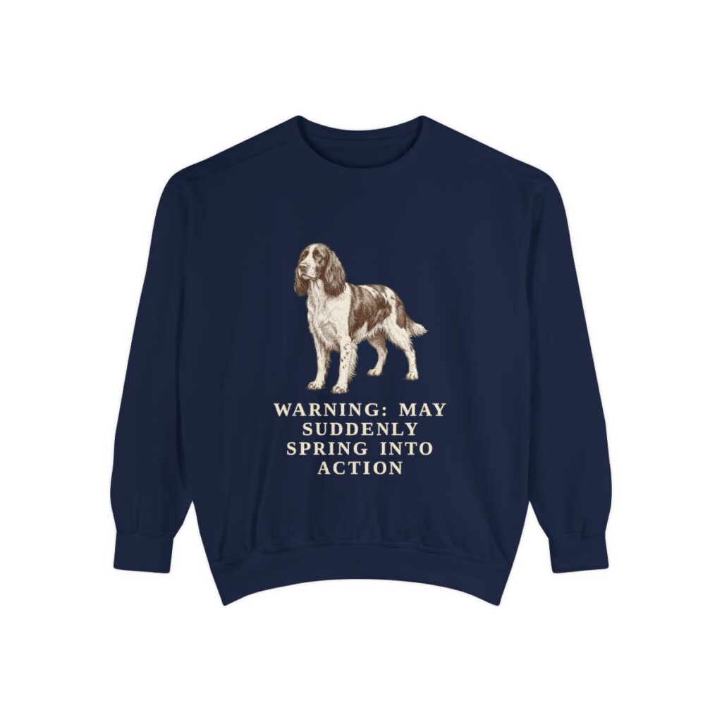 English Springer Spaniel Humor Sweatshirt, True Navy, front view