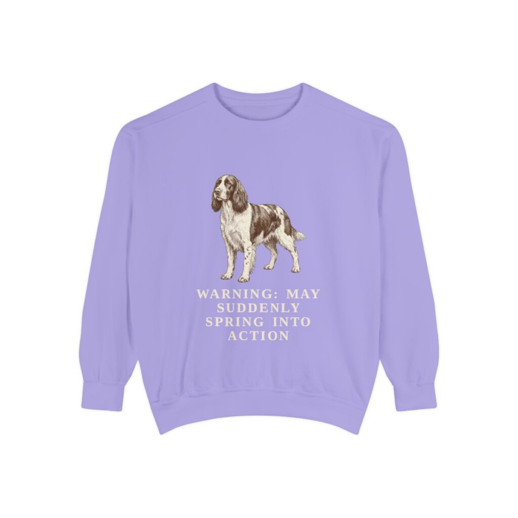 English Springer Spaniel Humor Sweatshirt, Violet, front view