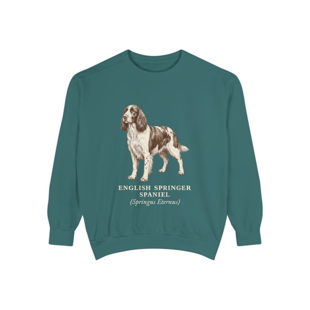English Springer Spaniel Latin Sweatshirt, Blue Spruce, front view