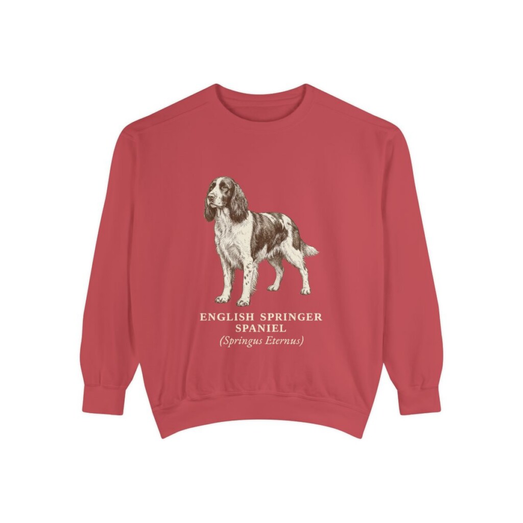 English Springer Spaniel Latin Sweatshirt, Crimson, front view