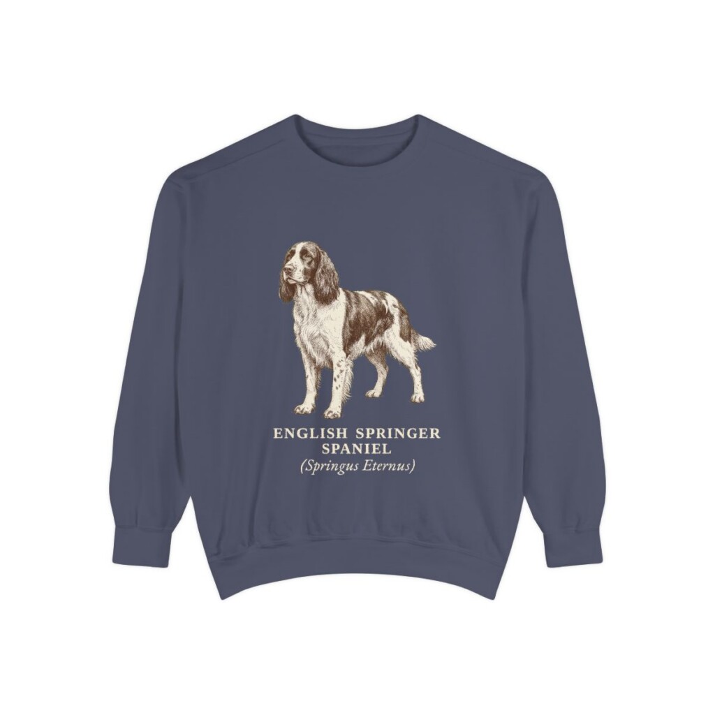 English Springer Spaniel Latin Sweatshirt, Denim, front view