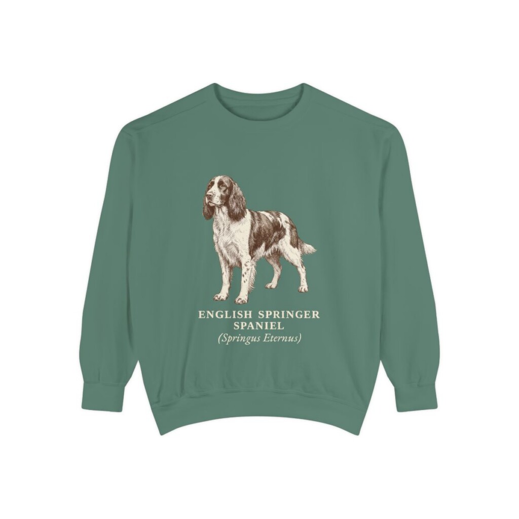 English Springer Spaniel Latin Sweatshirt, Light Green, front view