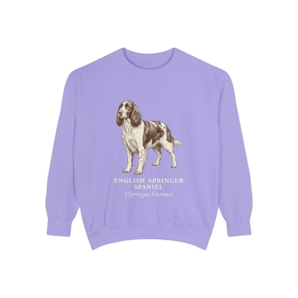 English Springer Spaniel Latin Sweatshirt, Violet, front view