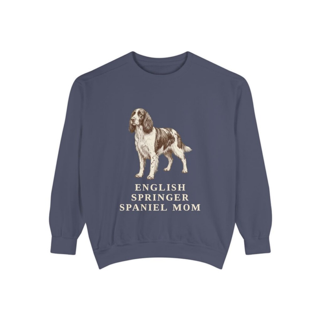 English Springer Spaniel Mom Sweatshirt, Denim, front view
